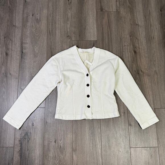 Madewell Waisted Cardigan Sweatshirt WMNS XS Off White Button Up V-neck NU853 LS - Picture 7 of 13
